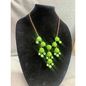 Vintage Style Bib Necklace With Lime Green Beads & Gold Chain 20"